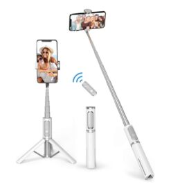ATUMTEK Bluetooth Selfie Stick Tripod. Extendable 3 in 1 Aluminum Selfie Stick with Wireless Remote and Tripod Stand 270 Rotation for iPhone 13/12/11 Pro/XS Max/XS/XR/X. Samsung and Smartphone White